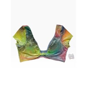 Dippin Daisys Knotted Vision Bikini Top Rainbow Tie Dye Ribbed Velvet Medium